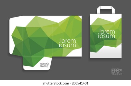Corporate identity template. Folder and paper bag. Fresh green abstract vector design.