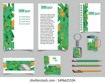 corporate identity template with green and orange elements. Vector company style/