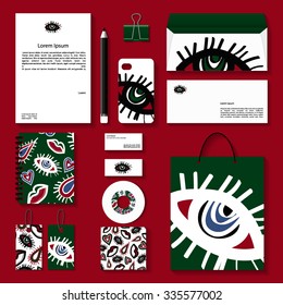 Corporate identity template with lips,eye, heart and abstract shape