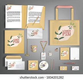 Corporate identity template with minimalist style floral ornament. Vector illustration