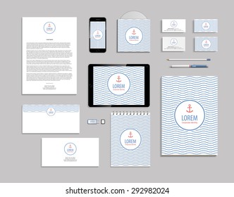 Corporate identity template, mock up nautical marine wave