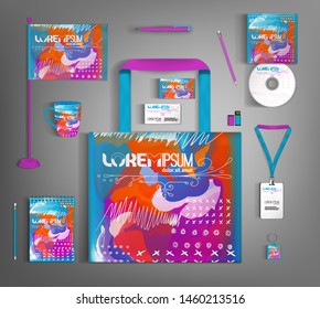 Corporate identity template. Multicolored set with paint stains. Modern trendy style. Vector illustration.
