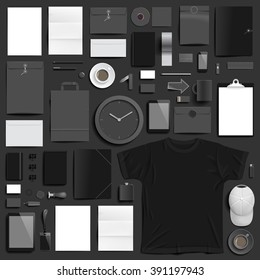 Corporate identity template on dark background. Use layer "Print" in vector file to recolor objects. Eps-10 with transparency.