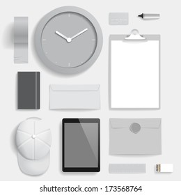 Corporate identity template on light gray background. Use layer "Print" in vector file to recolor objects. Eps-10 with transparency.