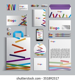 Corporate identity template with pattern of stripes. Colorful design. Vector company style for brandbook and guideline. EPS 10