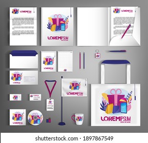 Corporate identity template with purchases for online store, shopping.