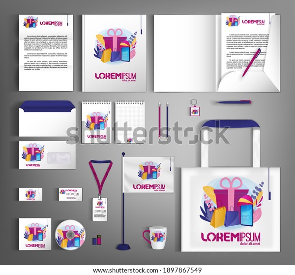 Corporate identity template with purchases for\
online store,\
shopping.