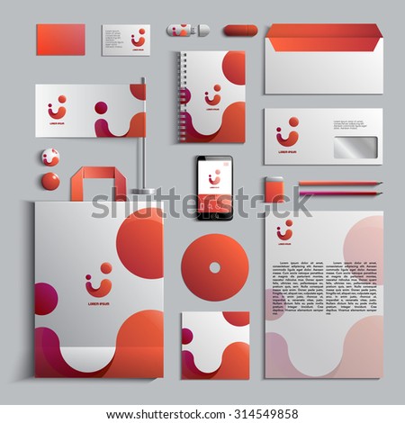 Corporate identity template in red colors. Vector company style for brandbook and guideline. EPS 10