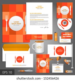 Corporate identity template for restaurant with plate, fork and knife. Vector company style for brandbook and guideline. EPS 10