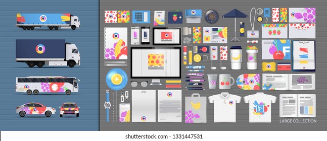 Corporate identity template set. Branding design. blank template. Business stationery mock-up with logo. large collection. Fruit Shop Style. Colored fruit. Baby colors. Fruits and berries. Veggie set.