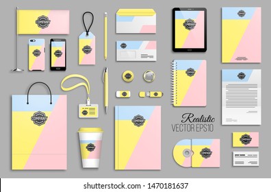 Corporate identity template set. Branding design. Business stationery mock-up with logo. Colorful minimal geometric background