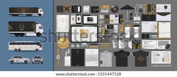Corporate identity template set. Branding design. blank\
template. Business stationery mock-up with logo. large collection.\
Elegant style. luxury branding. Dark golden style. Art Deco Style.\
