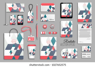 Corporate identity template set. Business stationery mock-up with logo. Branding design. Colorful geometric background.