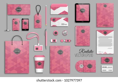 Corporate identity template set. Business stationery mock-up with logo. Branding design. Colorful geometric background.
