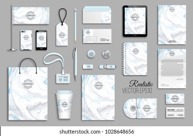 Corporate identity template set. Business stationery mock-up with logo. Branding design. Colorful marble background.