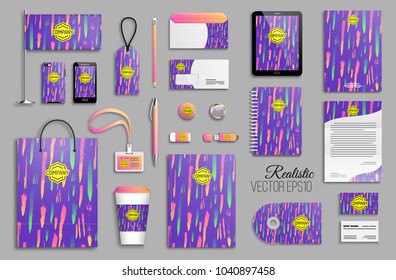 Corporate identity template set. Business stationery mock-up with logo. Branding design. Neon background.
