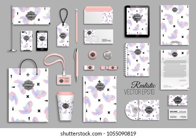 Corporate identity template set. Business stationery mock-up with logo. Branding design. Colorful holographic fluid background