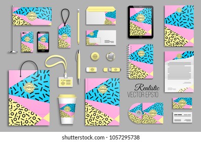 Corporate identity template set. Business stationery mock-up with logo. Branding design. Colorful stylish minimal geometric background.