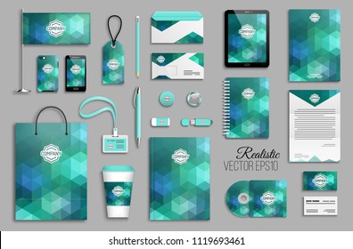 Corporate identity template set. Business stationery mock-up with logo. Branding design. Colorful geometric background.