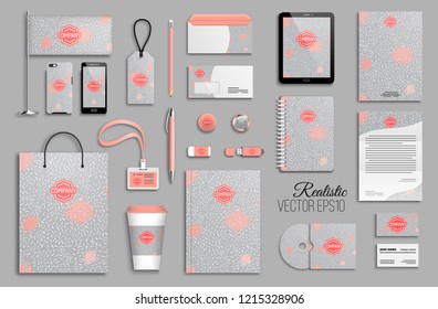 Corporate identity template set. Business stationery mock-up with logo. Branding design. Geometric funky pink background with hand drawn brush and doodles
