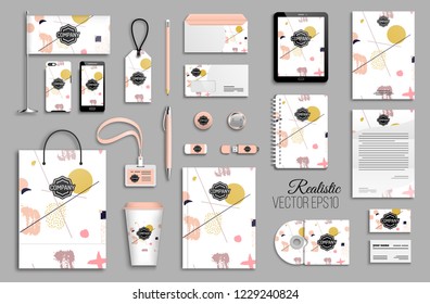 Corporate identity template set. Business stationery mock-up with logo. Branding design. Colorful funky background with hand drawn brush strokes and doodles