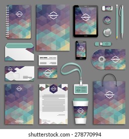 Corporate identity template set. Business stationery mock-up with logo. Branding design. Letter envelope, card, catalog, pen, pencil, badge, paper cup, notebook, tablet pc, mobile phone, letterhead