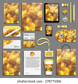 Corporate identity template set. Business stationery mock-up with logo. Branding design. Letter envelope, card, catalog, pen, pencil, badge, paper cup, notebook, tablet pc, mobile phone, letterhead
