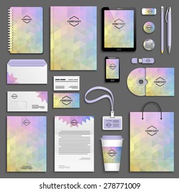 Corporate identity template set. Business stationery mock-up with logo. Branding design. Letter envelope, card, catalog, pen, pencil, badge, paper cup, notebook, tablet pc, mobile phone, letterhead