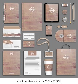 Corporate identity template set. Business stationery mock-up with logo. Branding design. Letter envelope, card, catalog, pen, pencil, badge, paper cup, notebook, tablet pc, mobile phone, letterhead
