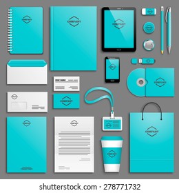 Corporate identity template set. Business stationery mock-up with logo. Branding design. Letter envelope, card, catalog, pen, pencil, badge, paper cup, notebook, tablet pc, mobile phone, letterhead