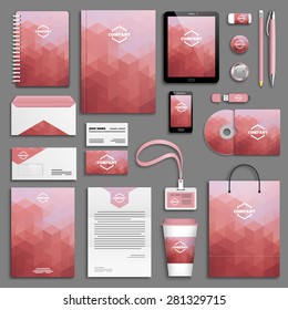 Corporate identity template set. Business stationery mock-up with logo. Branding design. Letter envelope, card, catalog, pen, pencil, badge, paper cup, notebook, tablet pc, mobile phone, letterhead
