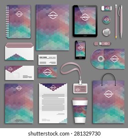 Corporate identity template set. Business stationery mock-up with logo. Branding design. Letter envelope, card, catalog, pen, pencil, badge, paper cup, notebook, tablet pc, mobile phone, letterhead