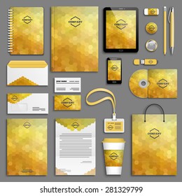 Corporate identity template set. Business stationery mock-up with logo. Branding design. Letter envelope, card, catalog, pen, pencil, badge, paper cup, notebook, tablet pc, mobile phone, letterhead