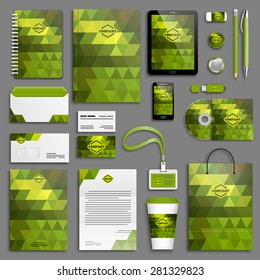 Corporate identity template set. Business stationery mock-up with logo. Branding design. Letter envelope, card, catalog, pen, pencil, badge, paper cup, notebook, tablet pc, mobile phone, letterhead