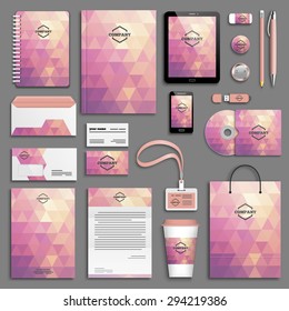 Corporate identity template set. Business stationery mock-up with logo. Branding design. Colorful geometric background.