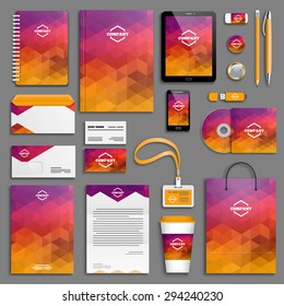 Corporate identity template set. Business stationery mock-up with logo. Branding design. Colorful geometric background.