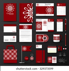 Corporate identity template set. Business mock-up with logo in  pink and white colors. Branding design.Envelope, card, catalog, pen, pencil, badge, mug,  brochure design, stationery, disk