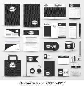 Corporate identity template set. Business stationery mock-up with gray wavy background and logo. Branding design.
