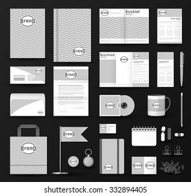 Corporate identity template set. Business stationery mock-up with gray wavy background and logo. Branding design.
