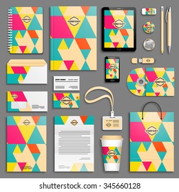 Corporate identity template set. Business stationery mock-up with logo. Branding design. Colorful geometric background.