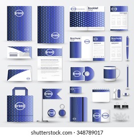 Corporate identity template set. Business stationery mock-up with blue halftone effect on  blurred background and logo. Branding design.