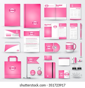 Corporate identity template set. Business stationery mock-up with pink blurred background and logo. Branding design.