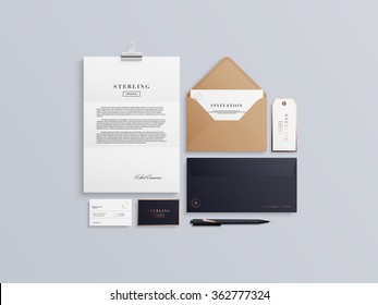 Corporate identity template set. Business stationery mock-up with logo template. Vector illustration.