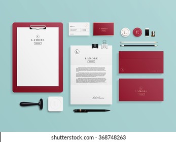 Corporate identity template set. Business stationery mock-up with logo template. Set of envelope, card, folder, etc. Vector illustration.