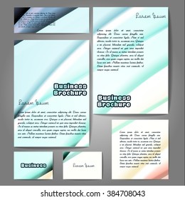 Corporate identity template set. Business stationery mock-up with colorful fading stripes. Branding design. Letter envelope, card, catalog, paper, notebook, presentation, letterhead. Vector