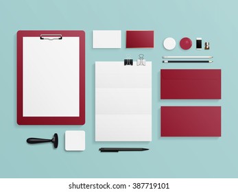 Corporate identity template set. Business stationery mock-up. Set of envelope, card, folder, etc. Vector illustration.