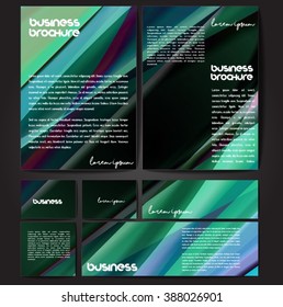 Corporate identity template set. Business stationery mock-up with colorful fading stripes. Branding design. Letter envelope, card, catalog, paper, notebook, presentation, letterhead. Vector