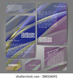 Corporate identity template set. Business stationery mock-up with colorful fading stripes. Branding design. Letter envelope, card, catalog, paper, notebook, presentation, letterhead. Vector