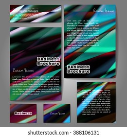 Corporate identity template set. Business stationery mock-up with colorful fading stripes. Branding design. Letter envelope, card, catalog, paper, notebook, presentation, letterhead. Vector