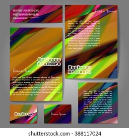 Corporate identity template set. Business stationery mock-up with colorful fading stripes. Branding design. Letter envelope, card, catalog, paper, notebook, presentation, letterhead. Vector